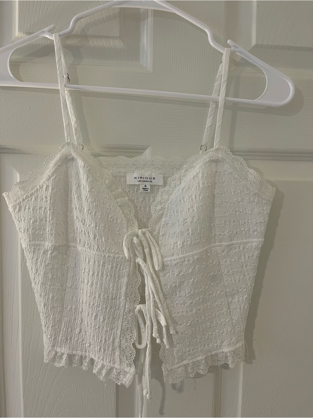 Kirious White Lace-Trim Smocked Cami Top